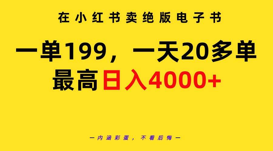 项目-在小红书卖绝版电子书，一单199 一天最多搞20多单，最高日入4000+教程+资料骑士资源网(1)