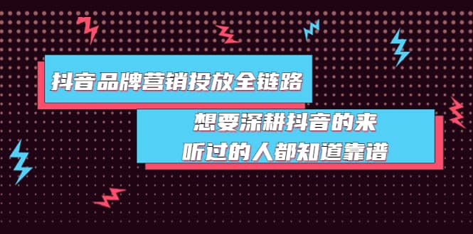 项目-抖音品牌营销投放全链路：想要深耕抖音的来，听过的人都知道靠谱骑士资源网(1)