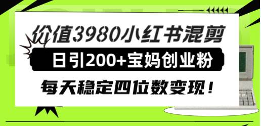 项目-价值3980小红书混剪日引200 宝妈创业粉，每天稳定四位数变现！骑士资源网(1)