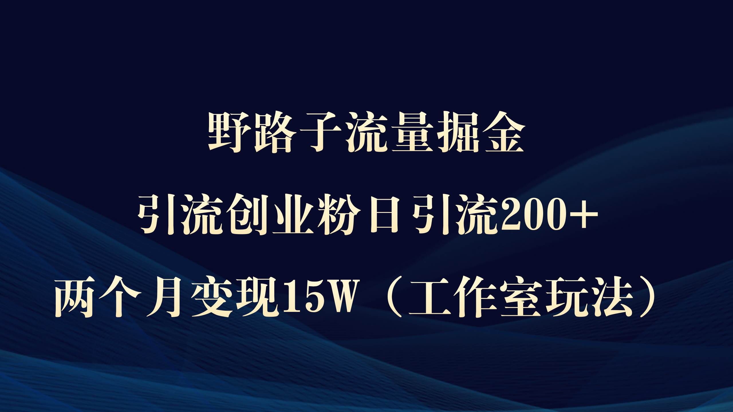 项目-野路子流量掘金，引流创业粉日引流200+，两个月变现15W（工作室玩法））骑士资源网(1)