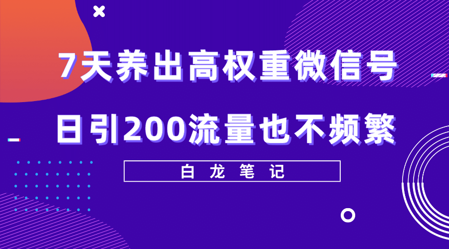 项目-7天养出高权重微信号，日引200流量也不频繁，方法价值3680元骑士资源网(1)