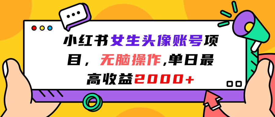 项目-小红书女生头像账号项目，无脑操作，单日最高收益2000骑士资源网(1)