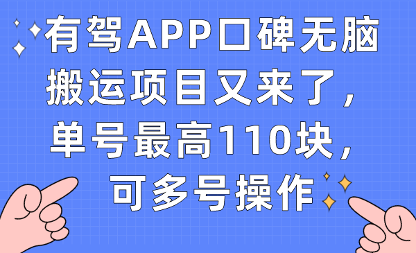 项目-有驾APP口碑无脑搬运项目又来了，单号最高110块，可多号操作骑士资源网(1)