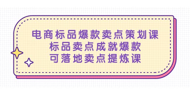 项目-电商标品爆款卖点策划课，标品卖点成就爆款，可落地卖点提炼课骑士资源网(1)