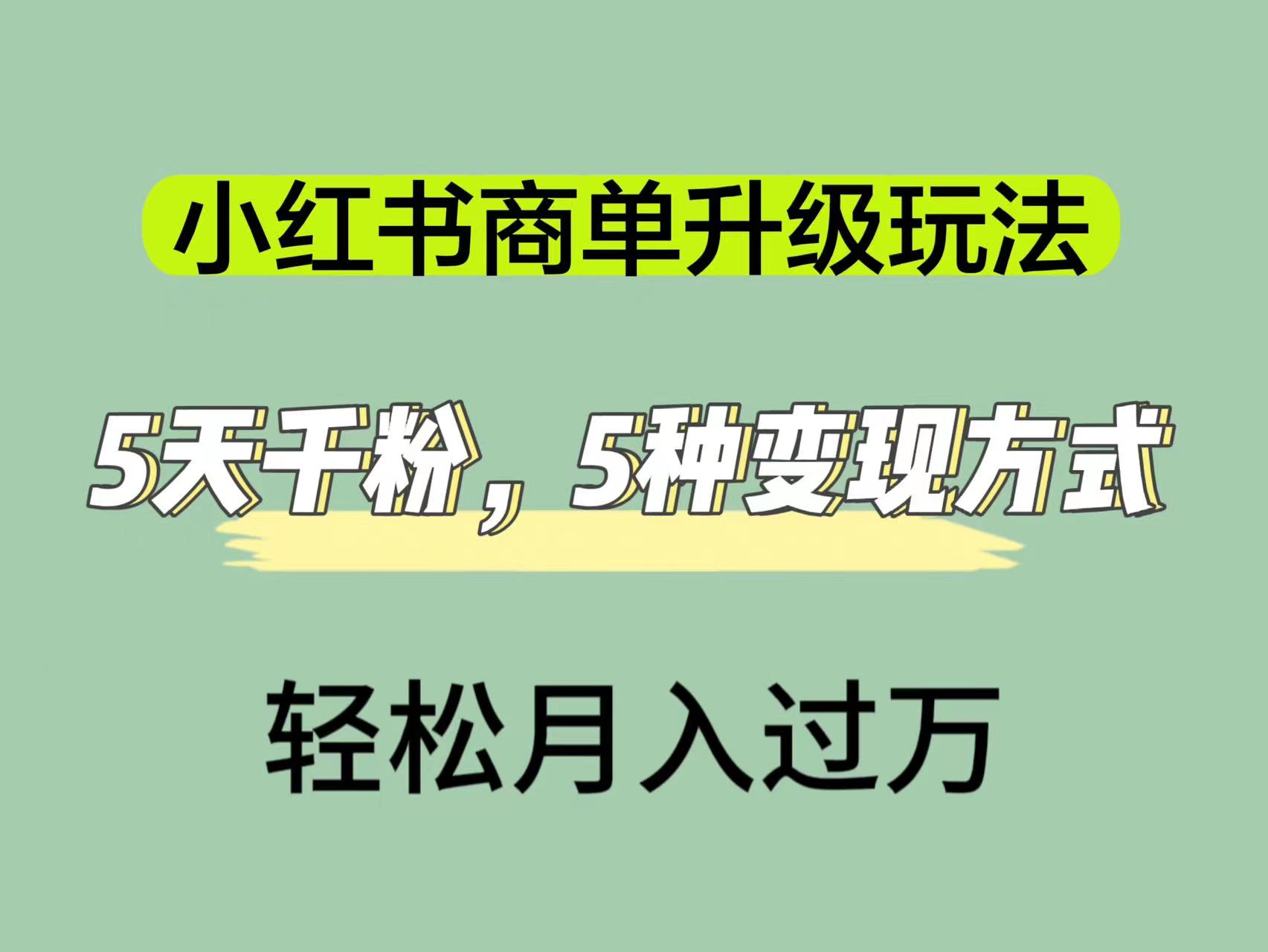 项目-小红书商单升级玩法，5天千粉，5种变现渠道，轻松月入1万骑士资源网(1)