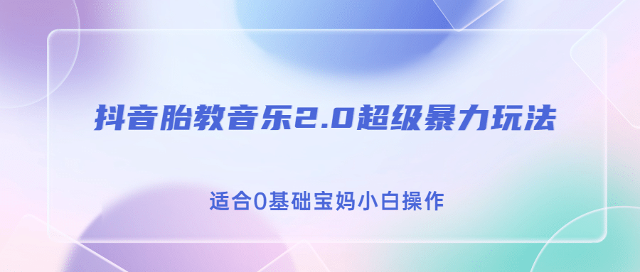 项目-抖音胎教音乐2.0，超级暴力变现玩法，日入500 ，适合0基础宝妈小白操作骑士资源网(1)