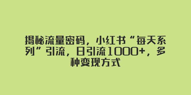 项目-揭秘流量密码，小红书“每天系列”引流，日引流1000 ，多种变现方式骑士资源网(1)