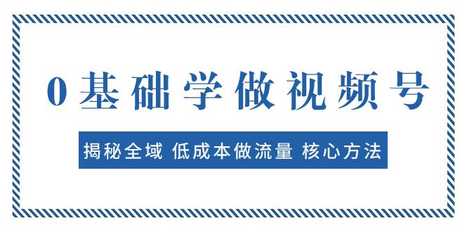 项目-0基础学做视频号：揭秘全域 低成本做流量 核心方法  快速出爆款 轻松变现骑士资源网(1)