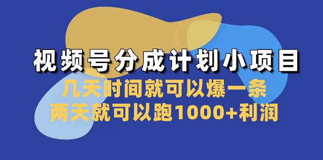 项目-视频号分成计划小项目：几天时间就可以爆一条，两天就可以跑1000 利润骑士资源网(1)