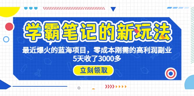 项目-学霸笔记0成本高利润副业新玩法，爆火的蓝海项目5天收了3000多骑士资源网(1)