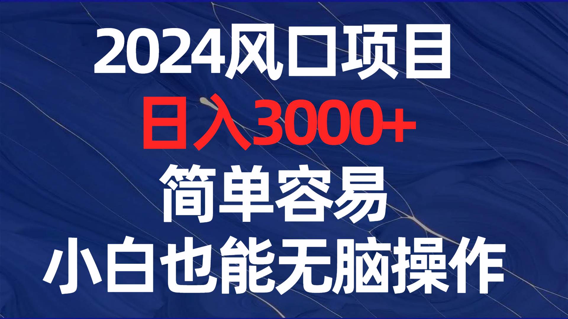 项目-2024风口项目，日入3000 ，简单容易，小白也能无脑操作骑士资源网(1)