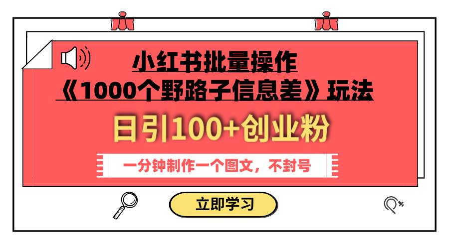 项目-小红书批量操作《1000个野路子信息差》玩法 日引100 创业粉 一分钟一个图文骑士资源网(1)