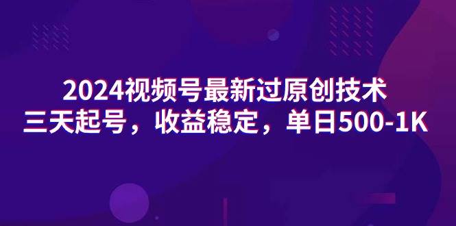 项目-2024视频号最新过原创技术，三天起号，收益稳定，单日500-1K骑士资源网(1)