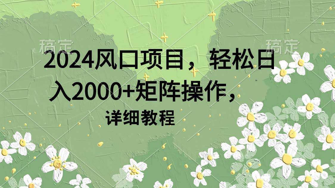 项目-2024风口项目，轻松日入2000+矩阵操作，详细教程骑士资源网(1)