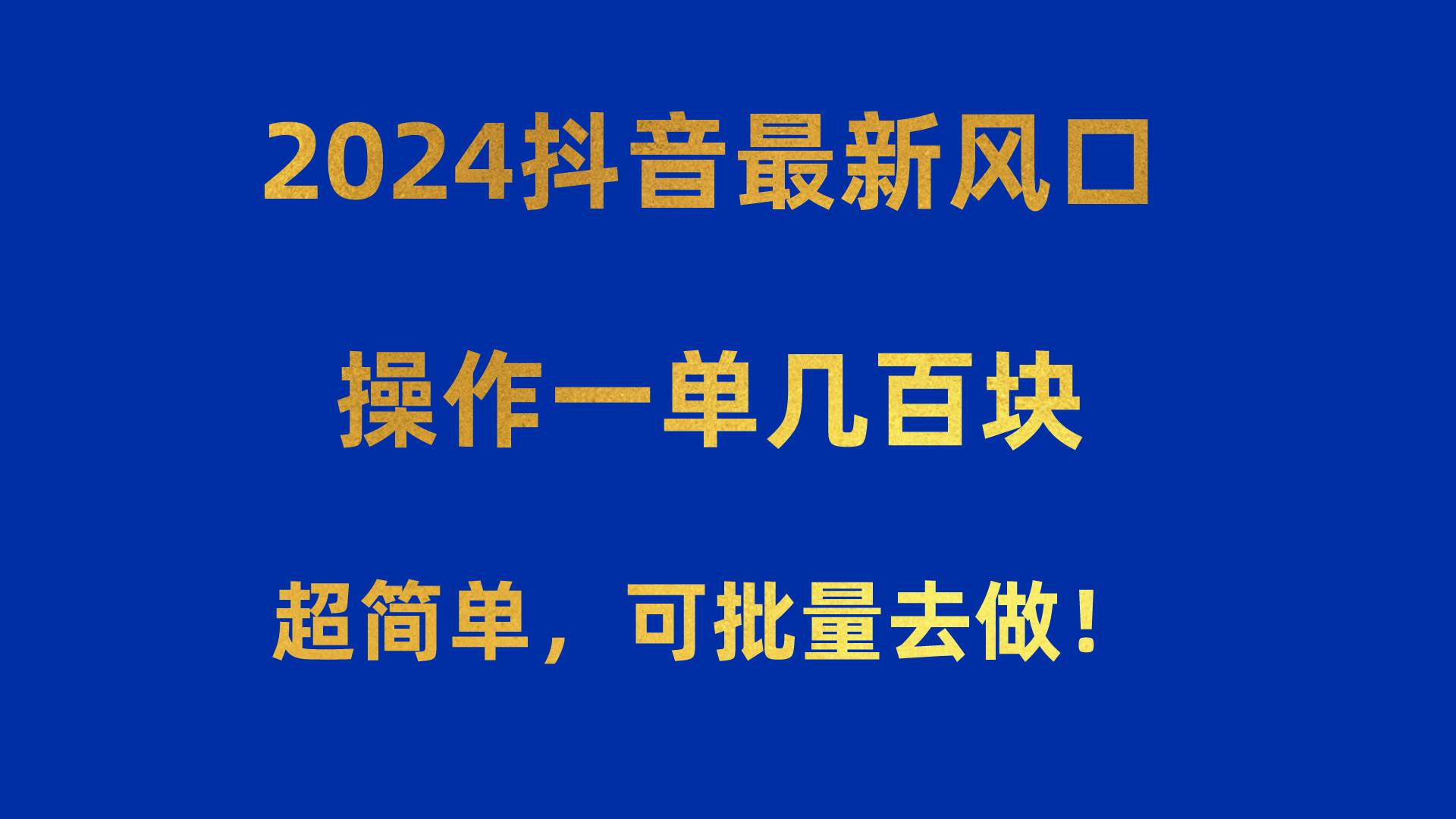 项目-2024抖音最新风口！操作一单几百块！超简单，可批量去做！！！骑士资源网(1)