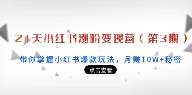 项目-21天小红书涨粉变现营（第3期）：带你掌握小红书爆款玩法，月赚10W 秘密骑士资源网(1)