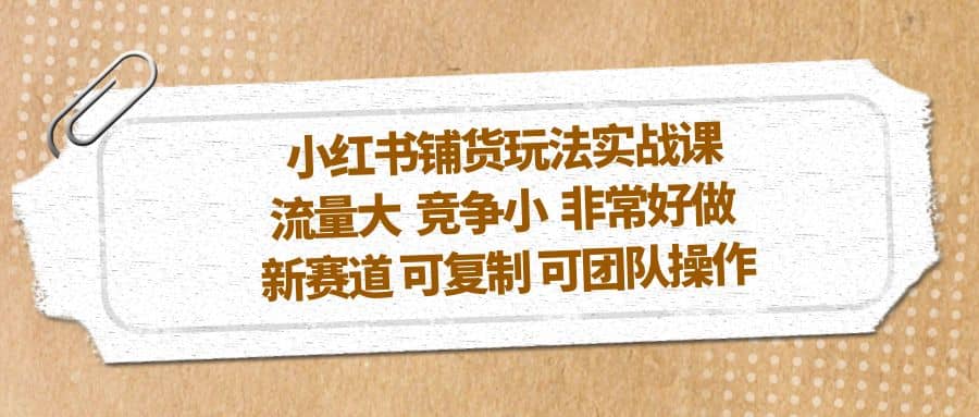 项目-小红书铺货玩法实战课，流量大 竞争小 非常好做 新赛道 可复制 可团队操作骑士资源网(1)