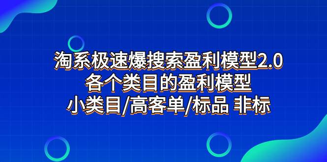 项目-淘系极速爆搜索盈利模型2.0，各个类目的盈利模型，小类目/高客单/标品 非标骑士资源网(1)