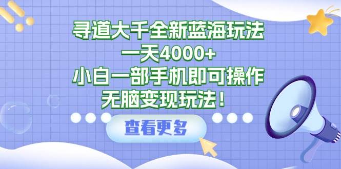 项目-寻道大千全新蓝海玩法，一天4000+，小白一部手机即可操作，无脑变现玩法！骑士资源网(1)