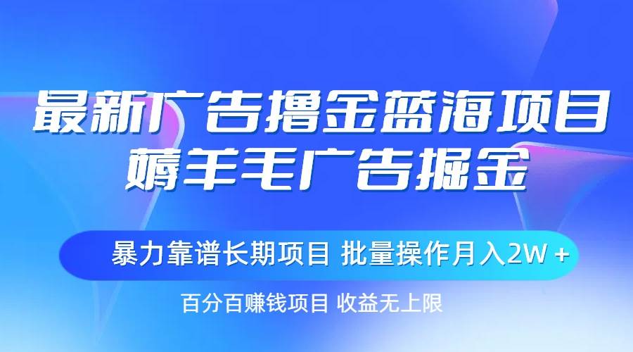 项目-最新广告撸金蓝海项目，薅羊毛广告掘金 长期项目 批量操作月入2W＋骑士资源网(1)