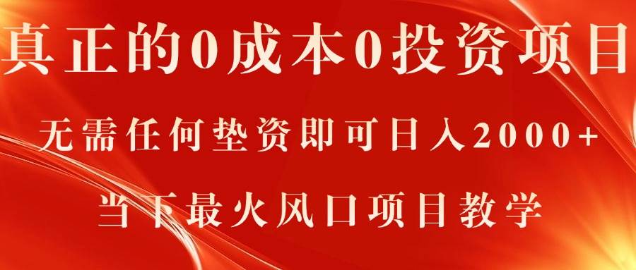 项目-真正的0成本0投资项目，无需任何垫资即可日入2000+，当下最火风口项目教学骑士资源网(1)