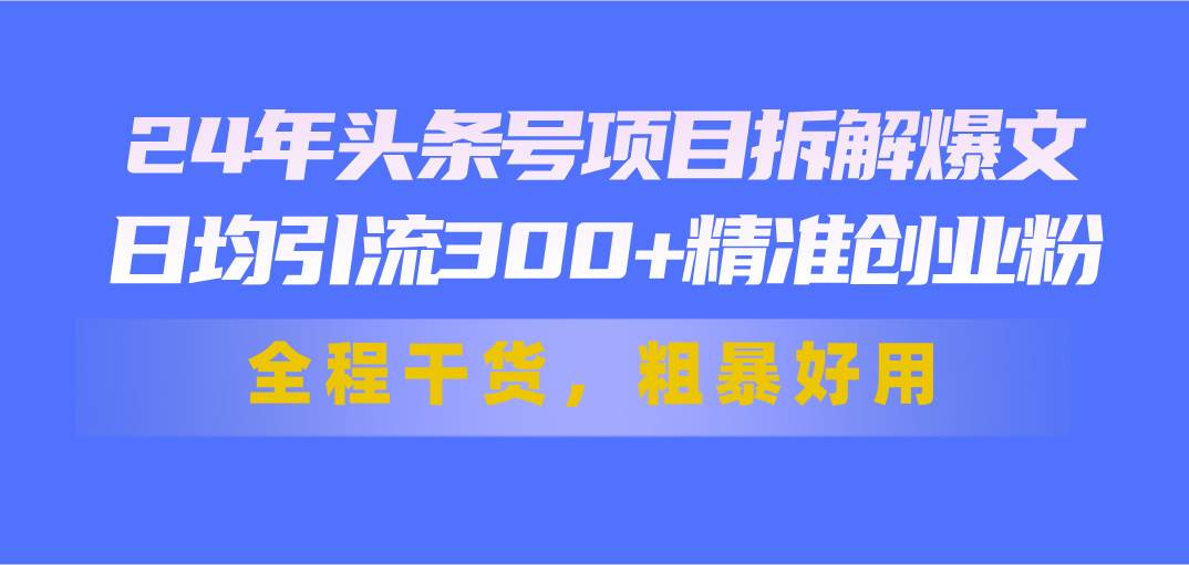 项目-24年头条号项目拆解爆文，日均引流300+精准创业粉，全程干货，粗暴好用骑士资源网(1)