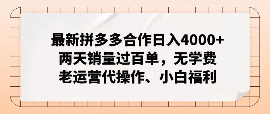 项目-最新拼多多合作日入4000+两天销量过百单，无学费、老运营代操作、小白福利骑士资源网(1)